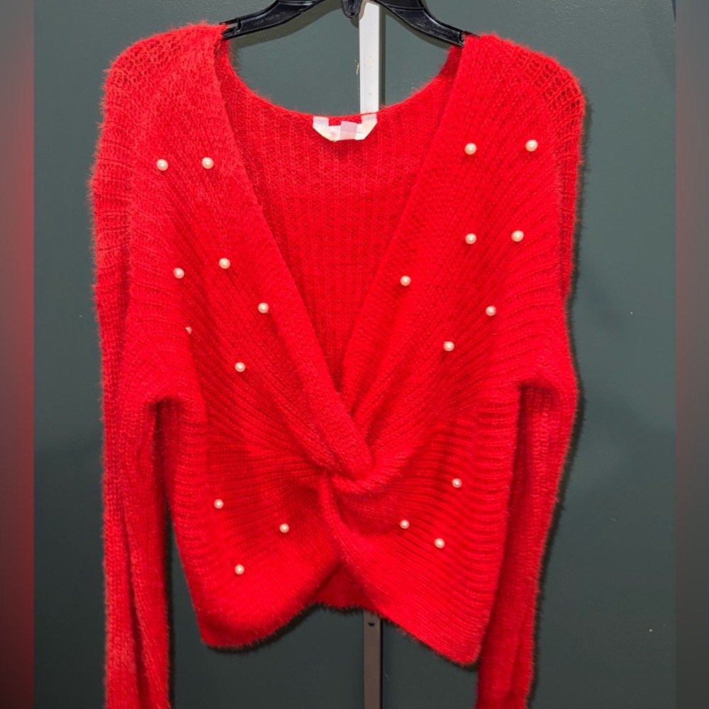 No Boundaries Red V-Neck Sweater